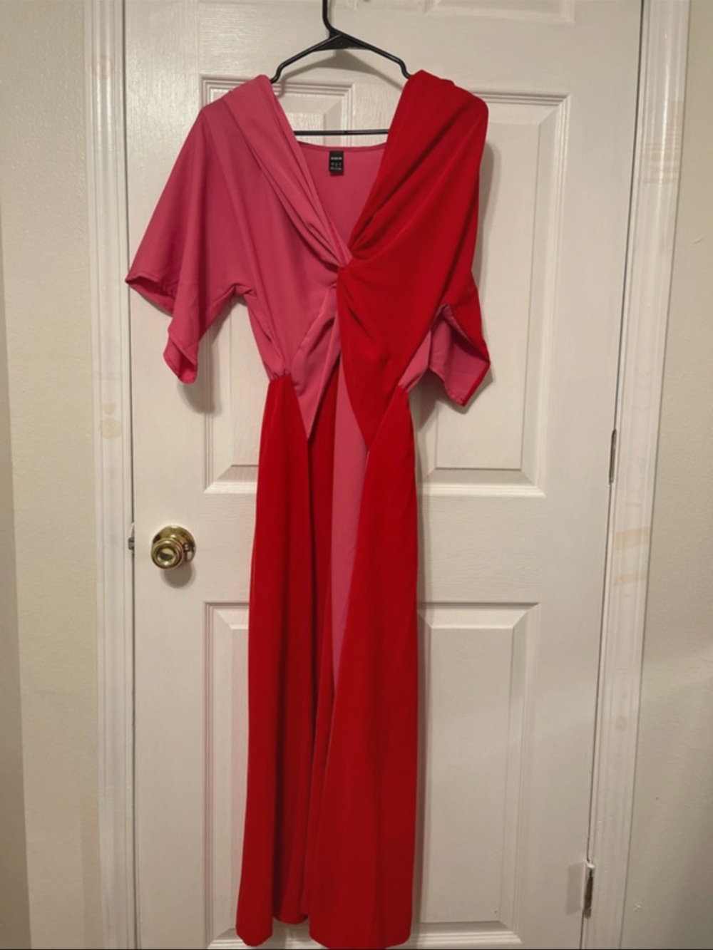 SHEIN Pink and Red Twist-Front Two-Tone Maxi Dress